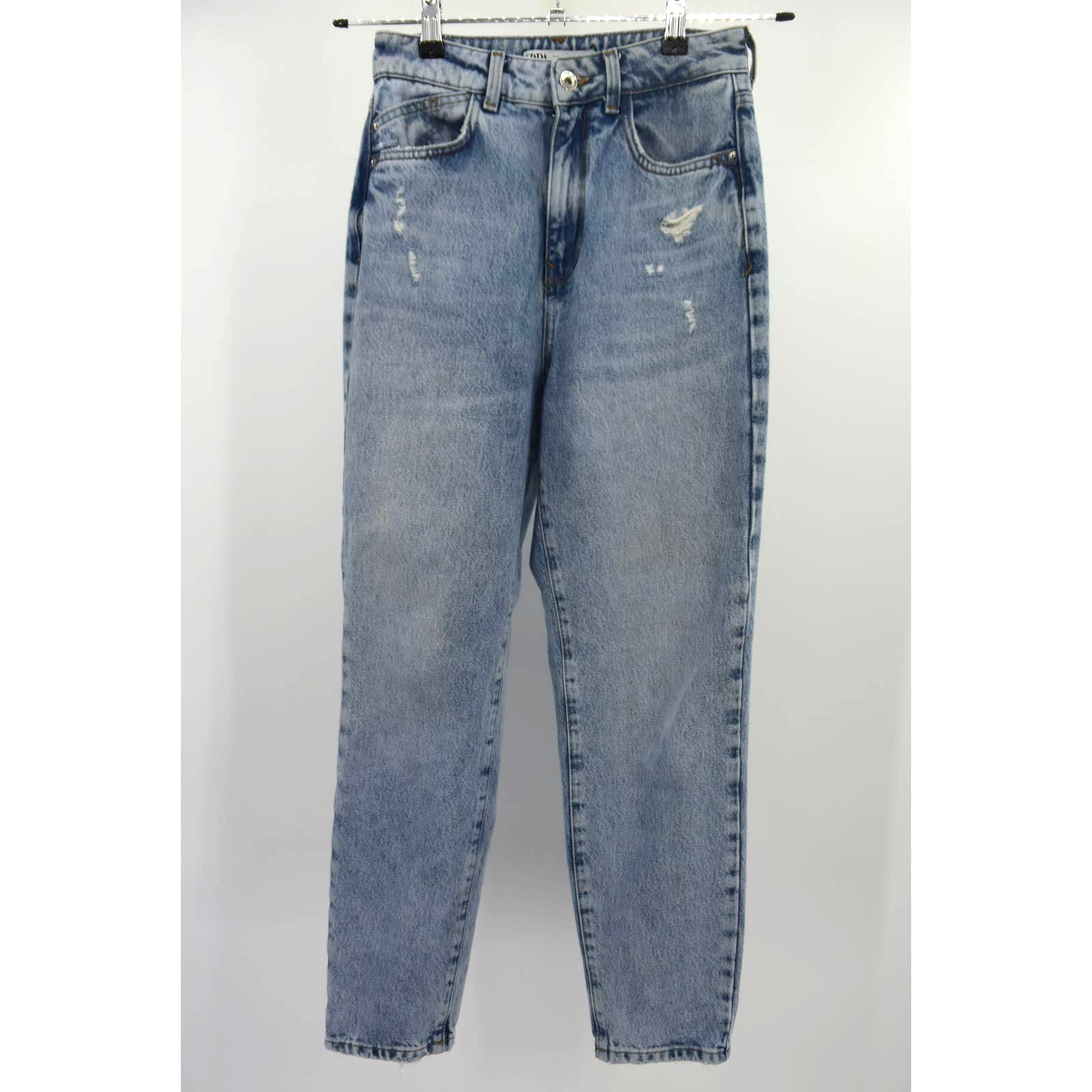 Zara Light Wash High Waist Distressed Mom Jeans Womens 2